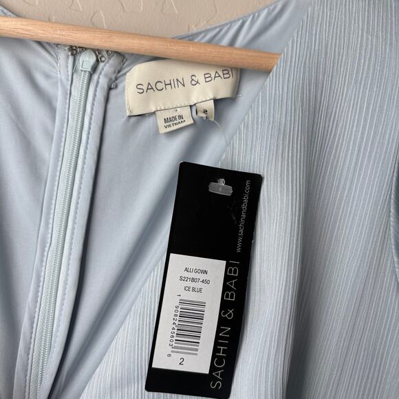 NEW Sachin & Babi Gown Alli Ice Blue Puff Sleeve V-neck Maxi Dress Size 2 - Picture 6 of 10